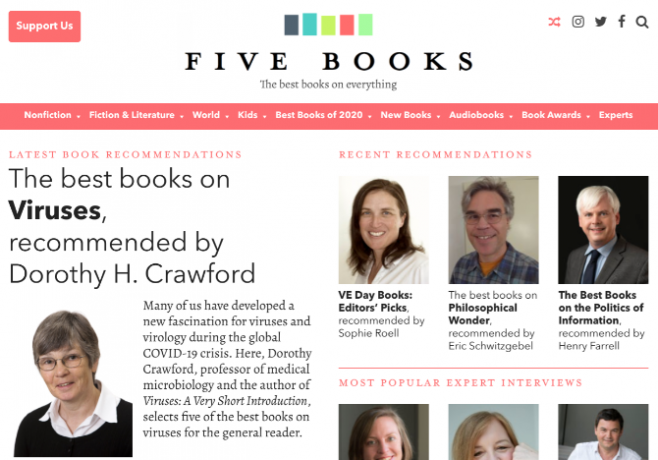 Eksperci na dany temat zalecają pięć książek na ten temat w szczegółowych wywiadach w Five Books 