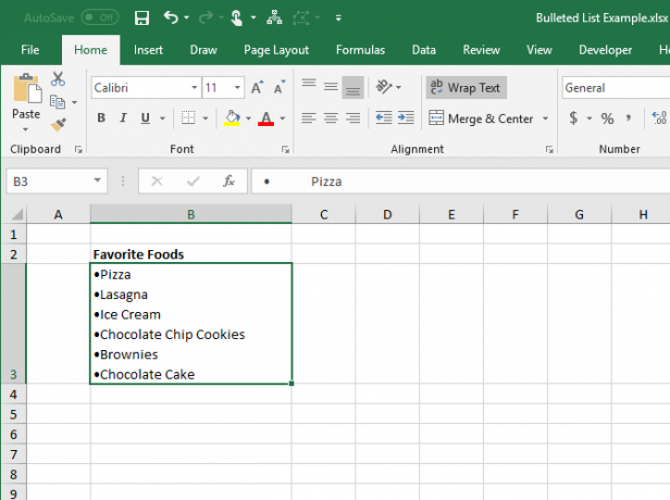 Lista punktowana skopiowana z programu Word do pojedynczej komórki w programie Excel