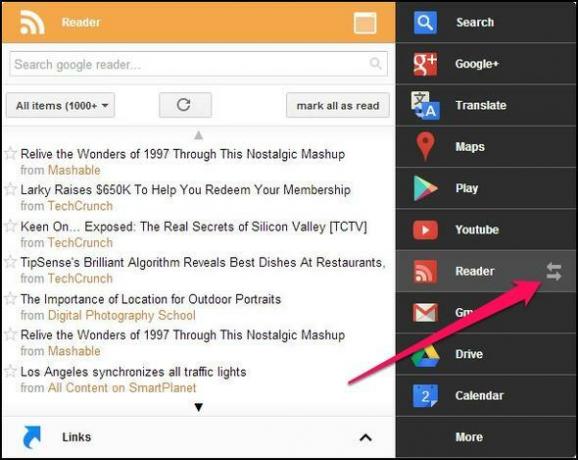 Czarne menu: dostęp do wszystkich usług Google w jednym menu [Chrome] News Reader Switcher