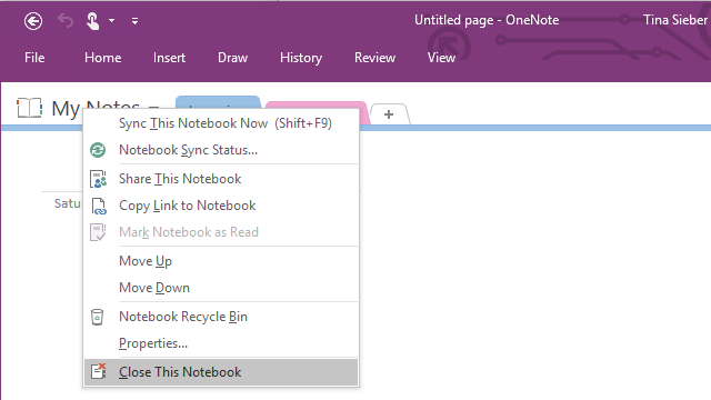 OneNote Zamknij notatnik