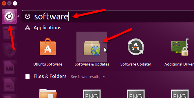 Otwórz oprogramowanie i aktualizacje w Ubuntu 16.04