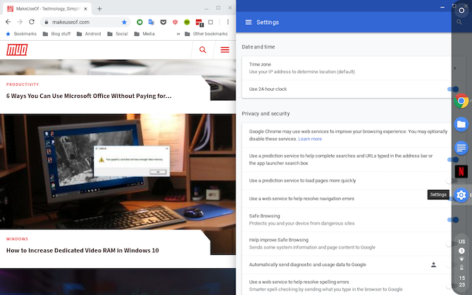 Podział ekranu Chrome OS