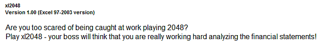 Scared of Being Caught 2048 Microsoft Excel