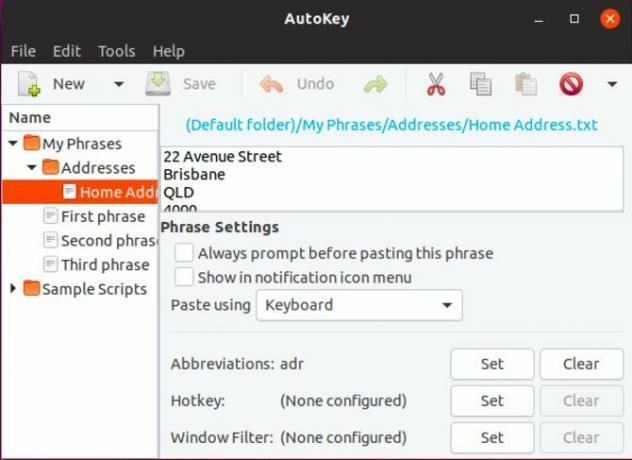 Konfigurowanie fragmentu kodu w AutoKey