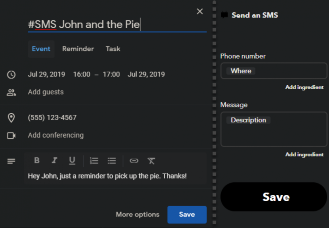 IFTTT Kalendarz Google Harmonogram SMS