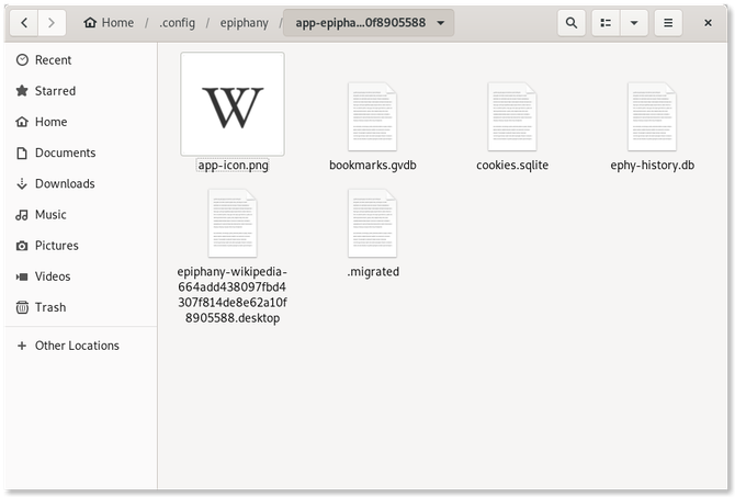 Folder zawierający pliki aplikacji WWW GNOME Web Wikipedia