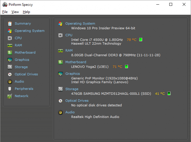 To zrzut ekranu jednego z najlepszych programów Windows. To się nazywa Piriform Speccy