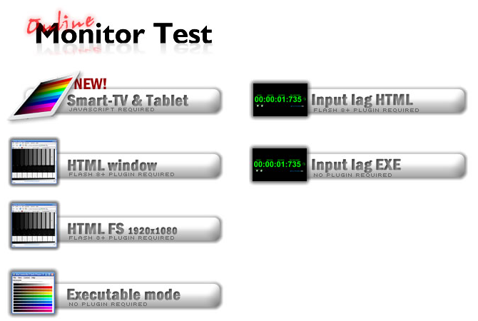 Menu testu monitora online