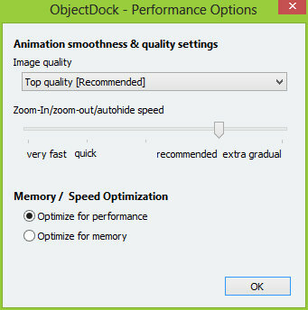 ObjectDock: szybko dostosuj pulpit i zwiększ jego funkcjonalność [Windows] ObjectDock Ustawienia Opcje wydajności