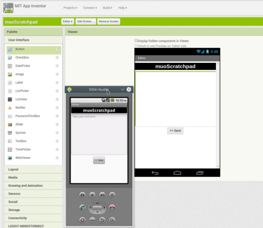Android utwórz układ aplikacji appinventor screen2