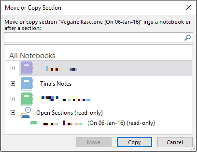 Sekcja Notatnik Przenieś OneNote