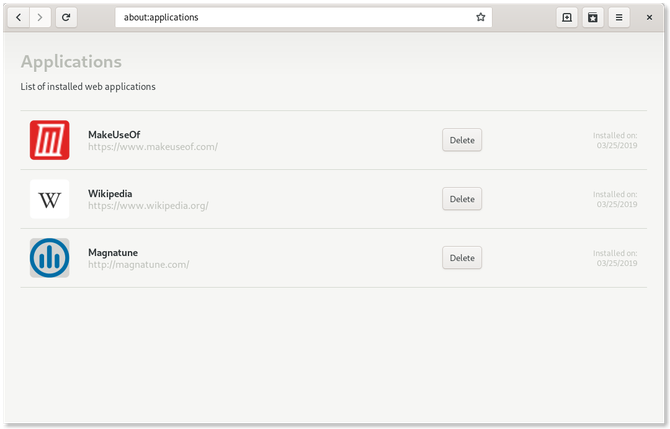 Wbudowany menedżer aplikacji GNOME Web