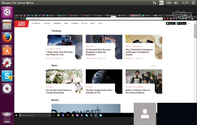 Udostępnianie ekranu przez Skype Ubuntu