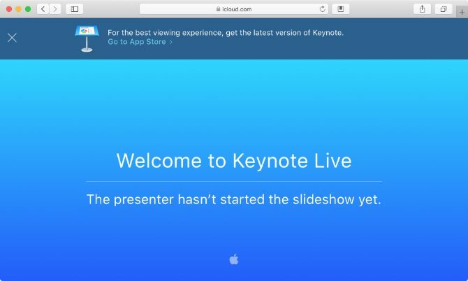 Strona oczekiwania Keynote Live w Safari