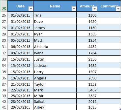 Tabela Data Excel Data