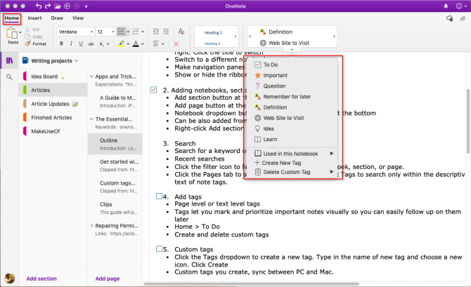 dodaj tag do OneNote z galerii tagów