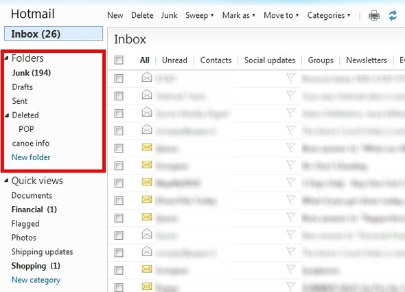 Z łatwością dokonaj pełnego przeglądu skrzynki odbiorczej Hotmail i zachowaj ją 17 folderów widoków skrzynki odbiorczej