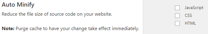 Opcje Auto Minify Cloudflare