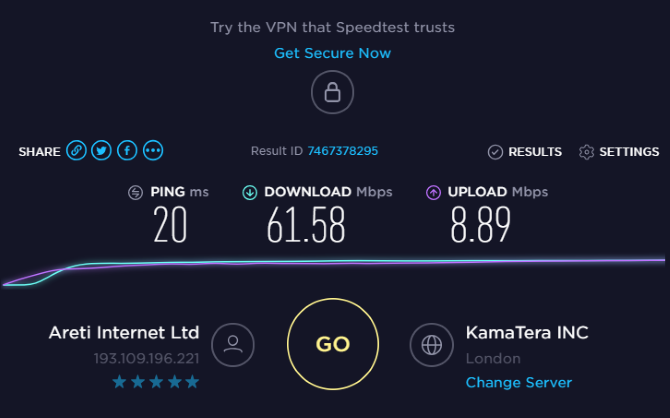 Użyj speedtest.net, aby przetestować prędkość swojej sieci VPN