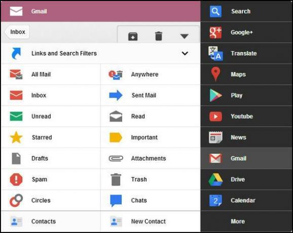 Czarne menu: dostęp do wszystkich usług Google w jednym menu [Chrome] Rozwijalne menu Gmaila