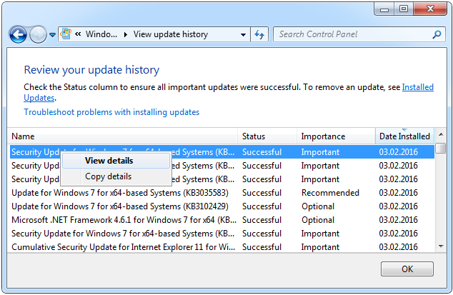 Historia aktualizacji systemu Windows 7