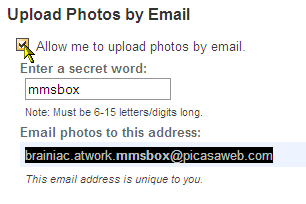 Wyślij swoje zdjęcia do Picasa Web Album za pomocą wiadomości e-mail zezwalającej na przesyłanie