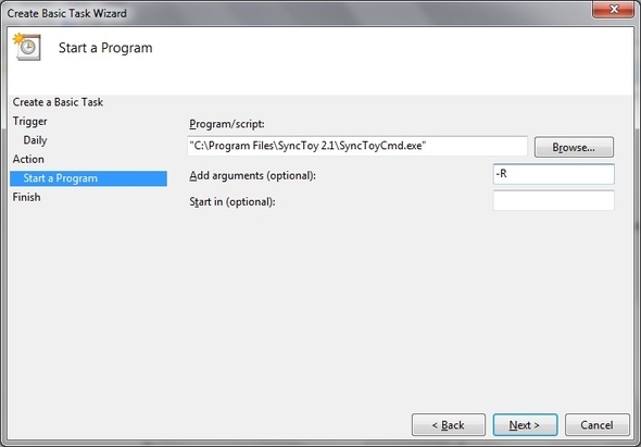 SyncToy: proste rozwiązanie Microsoft do tworzenia kopii zapasowych i synchronizacji [Windows] Harmonogram zadań Utwórz podstawowe zadanie Działanie Uruchom program Lokalizuj folder