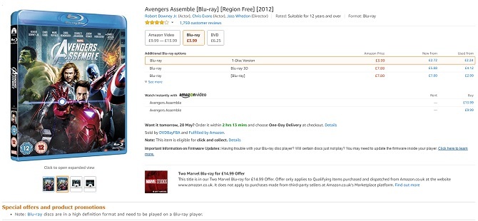 Blu-ray Avengers montuje Amazon