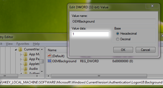 Jak zmienić Windows 7 Logon Screen regkey