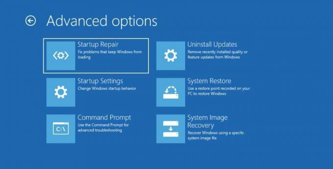 Menu zaawansowanych opcji systemu Windows w zaawansowanych opcjach uruchamiania