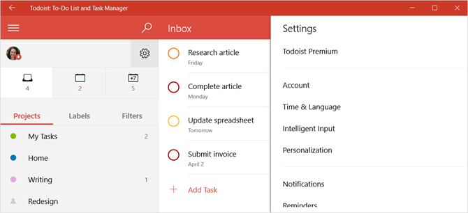 Aplikacja Windows Todoist