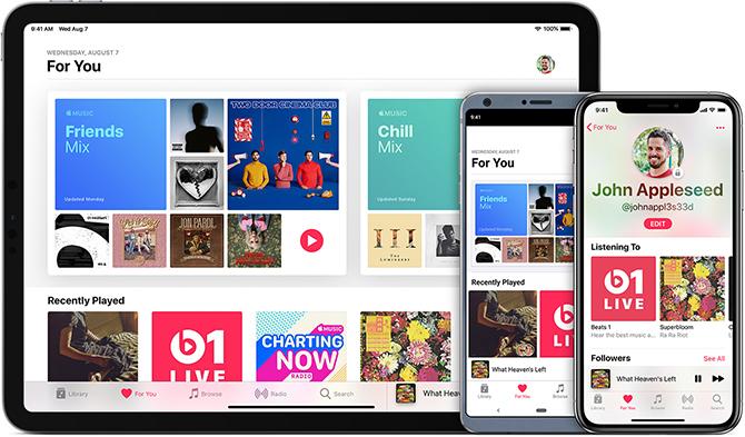 Obraz subskrypcji Apple Music na różnych urządzeniach